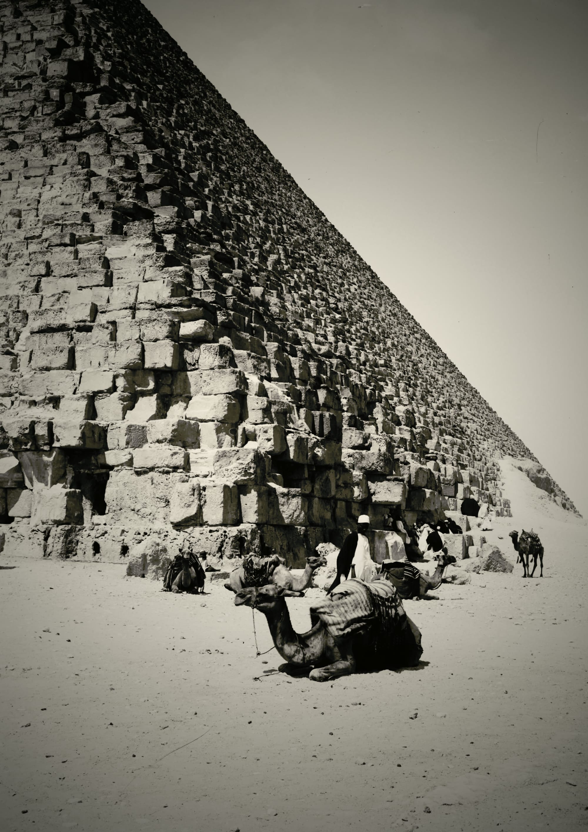 The north-west corner of the Great Pyramid of Giza, photographed in 1900