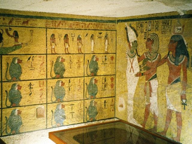 The area in Tutankhamun's burial chamber where researchers believe there could be a false wall, as p