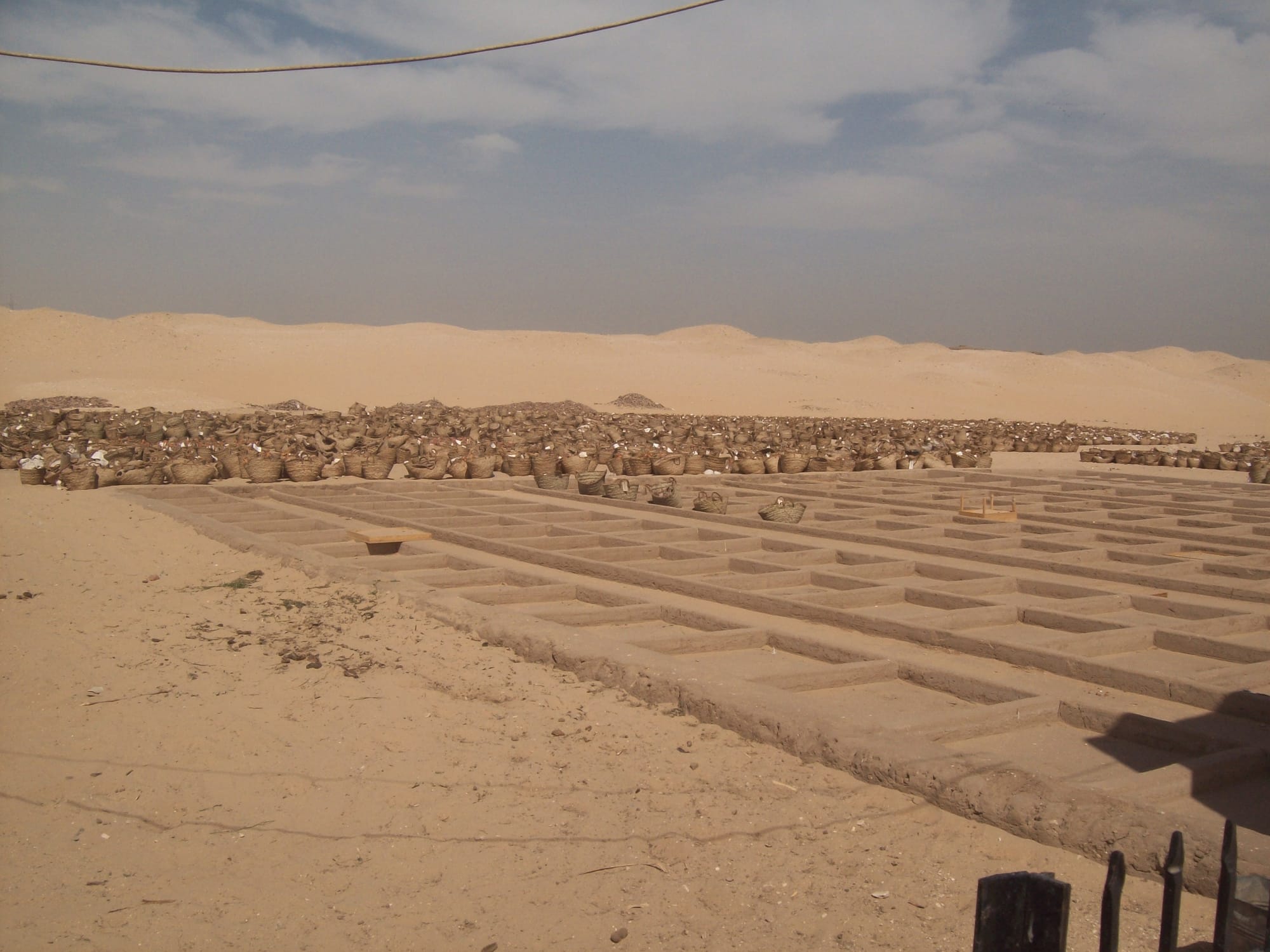 Modern (2009) photograph of baskets of pottery sherds from active excavations at the Umm el-Qaab nec